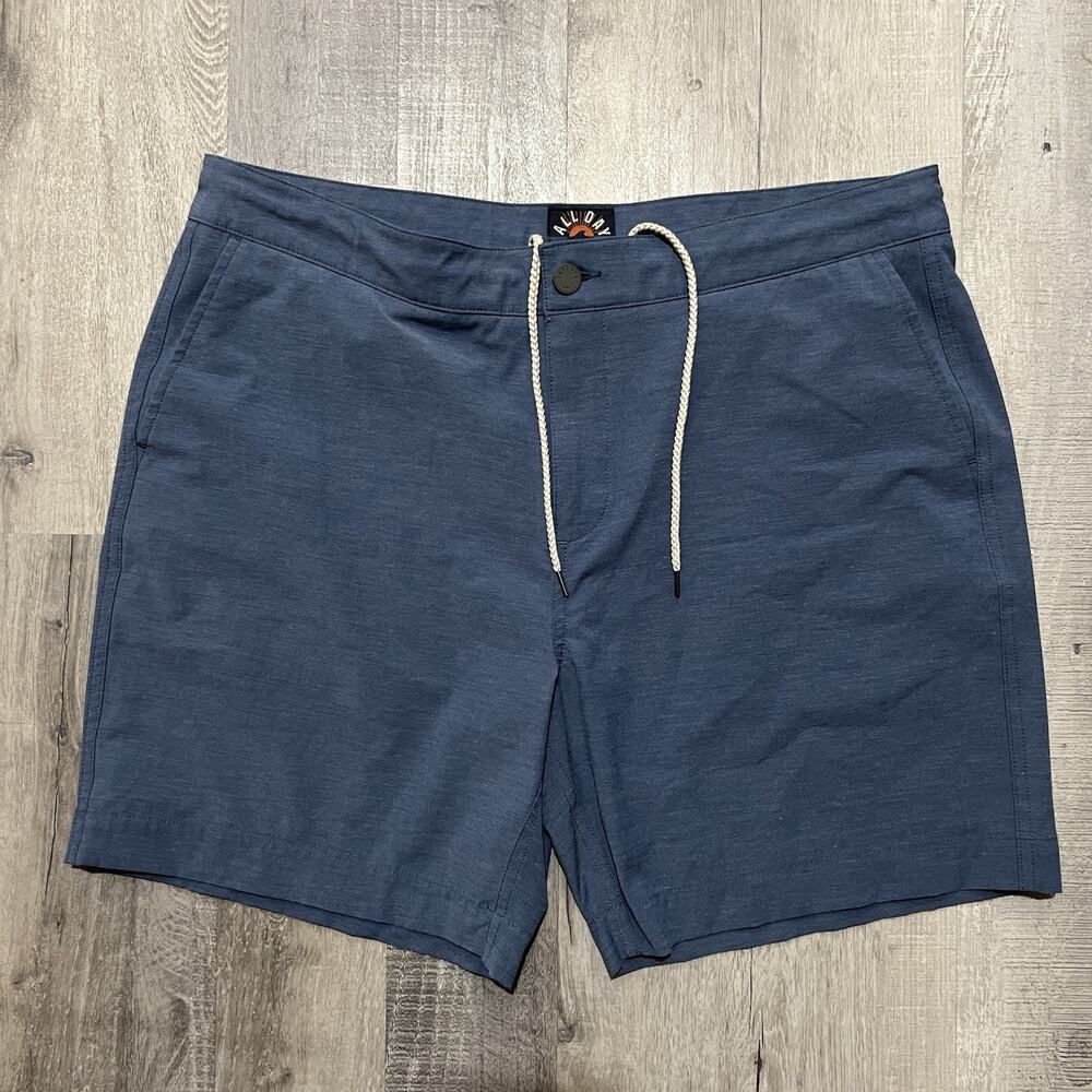Faherty Men's Blue All Day Chino Shorts Solid Drawstring Casual Summer Sz 36